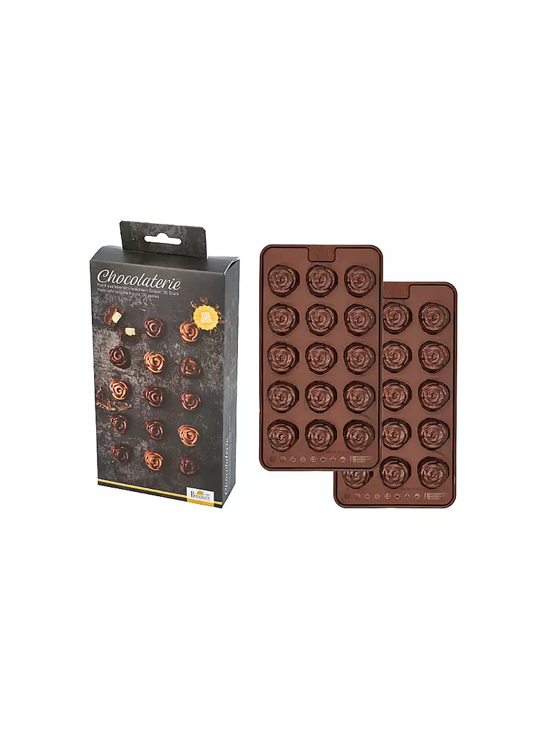 RBV BIRKMANN | Moule à chocolats ROSE CHOCOLATERIE 2 pièces Silicone Marron | 