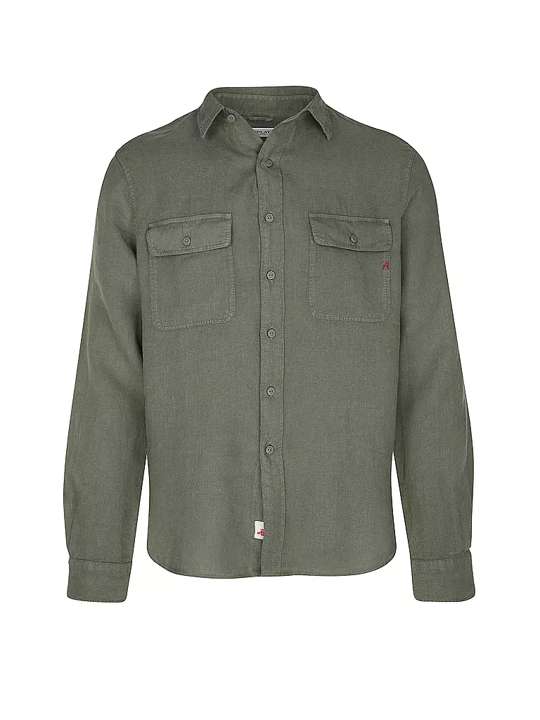 REPLAY | Chemise en lin coupe regular | olive