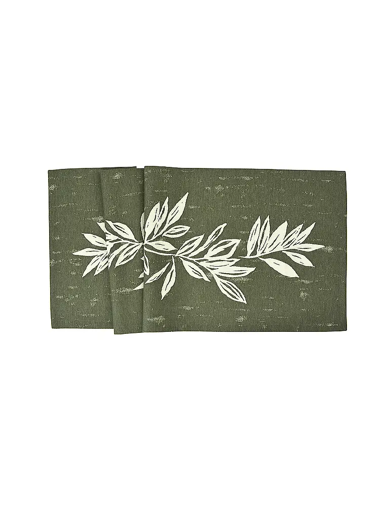 SANDER | Chemin de table BIG LEAVES 50x140cm Kaki | Vert foncé