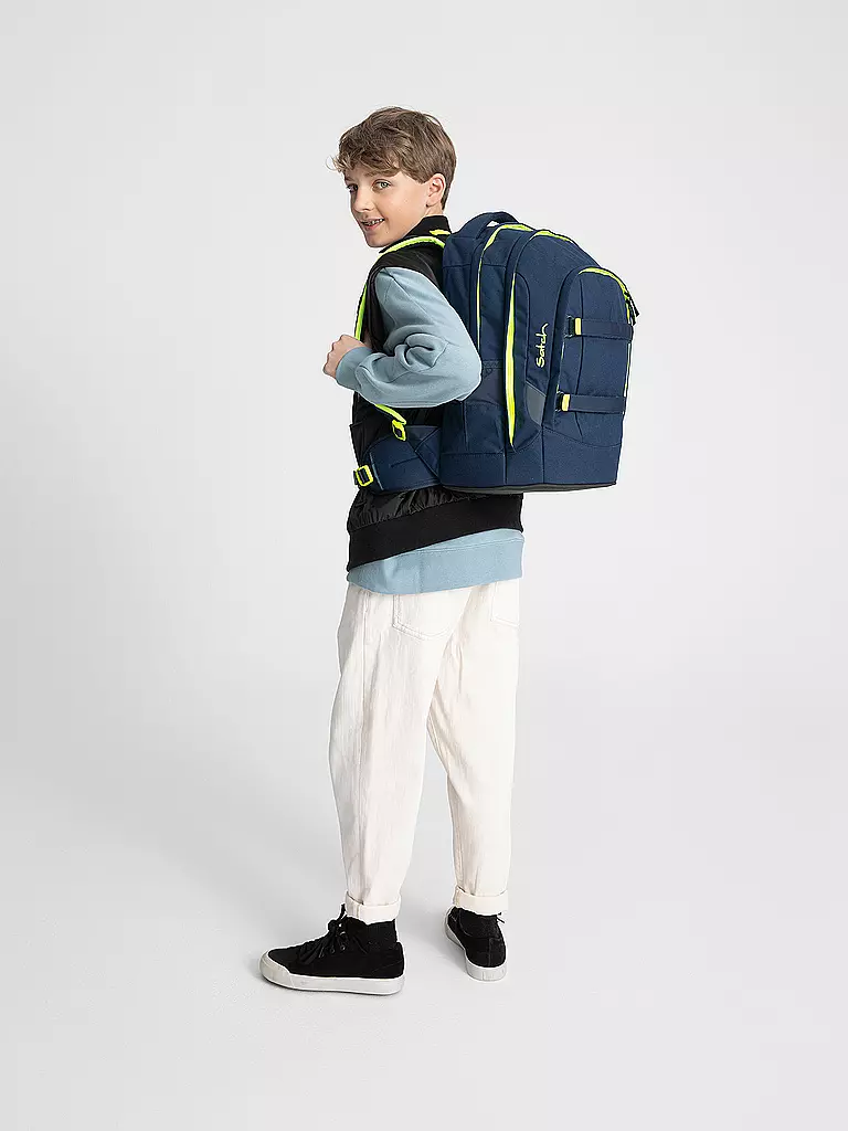SATCH | Schulrucksack Pack - Toxic Yellow | Bleu foncé