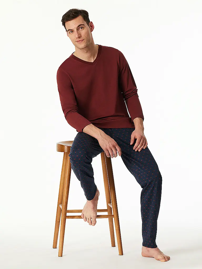 SCHIESSER | Pyjama T-shirt à manches longues MIX + RELAX | dunkelrot