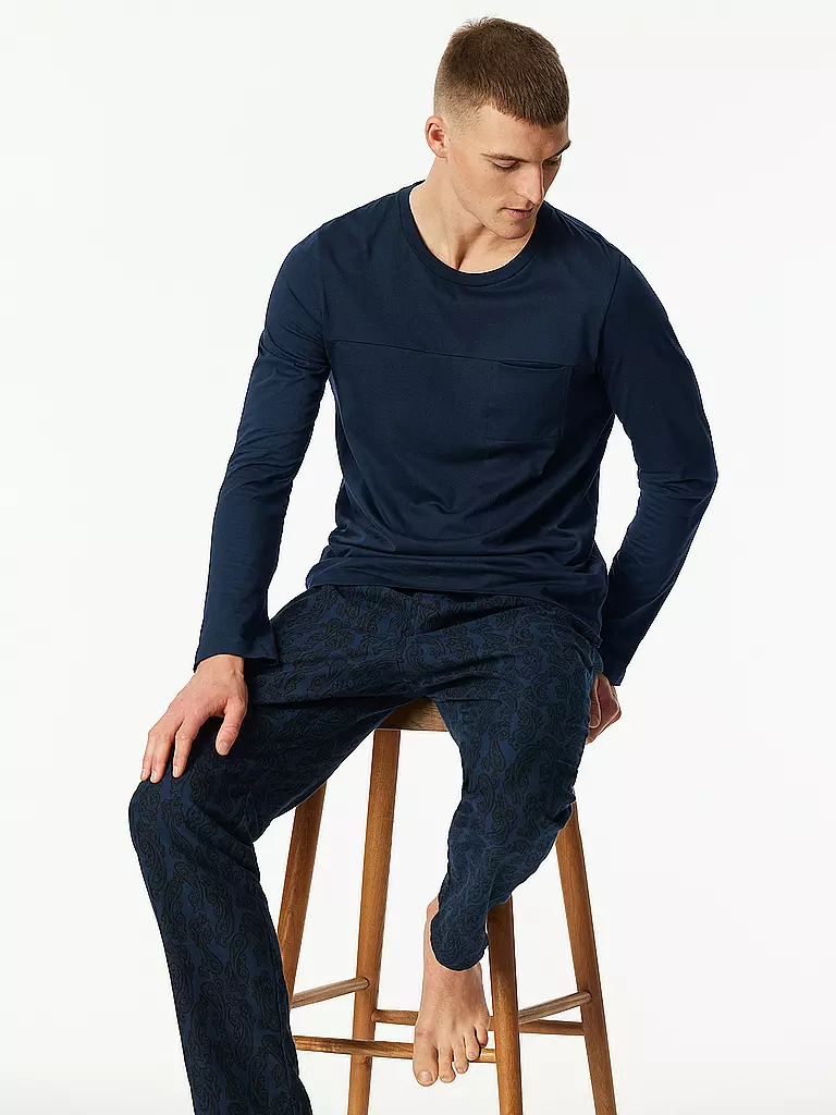 SCHIESSER | T-shirt de pyjama à manches longues | dunkelblau