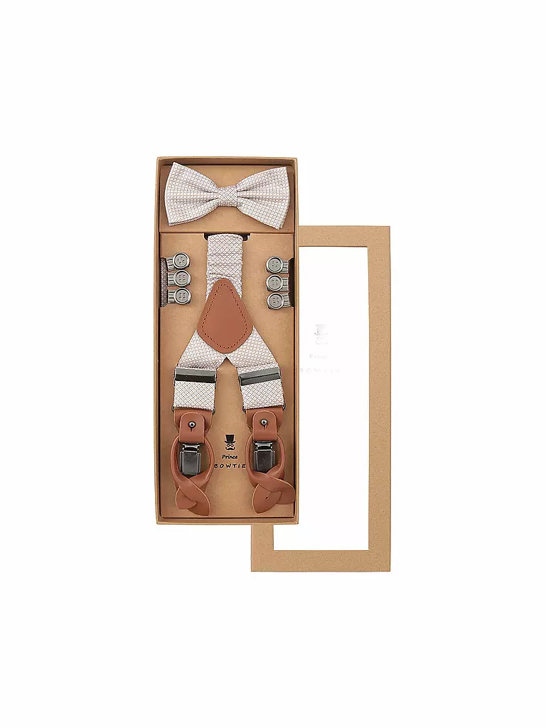 SEIDENFALTER | Ensemble de bretelles avec nœud papillon et clips à boutons | beige