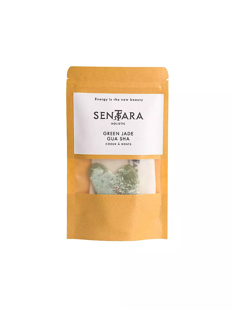SENTARA | Pierre de massage - Gua Sha cœur avec dents Jade verte | Vert clair