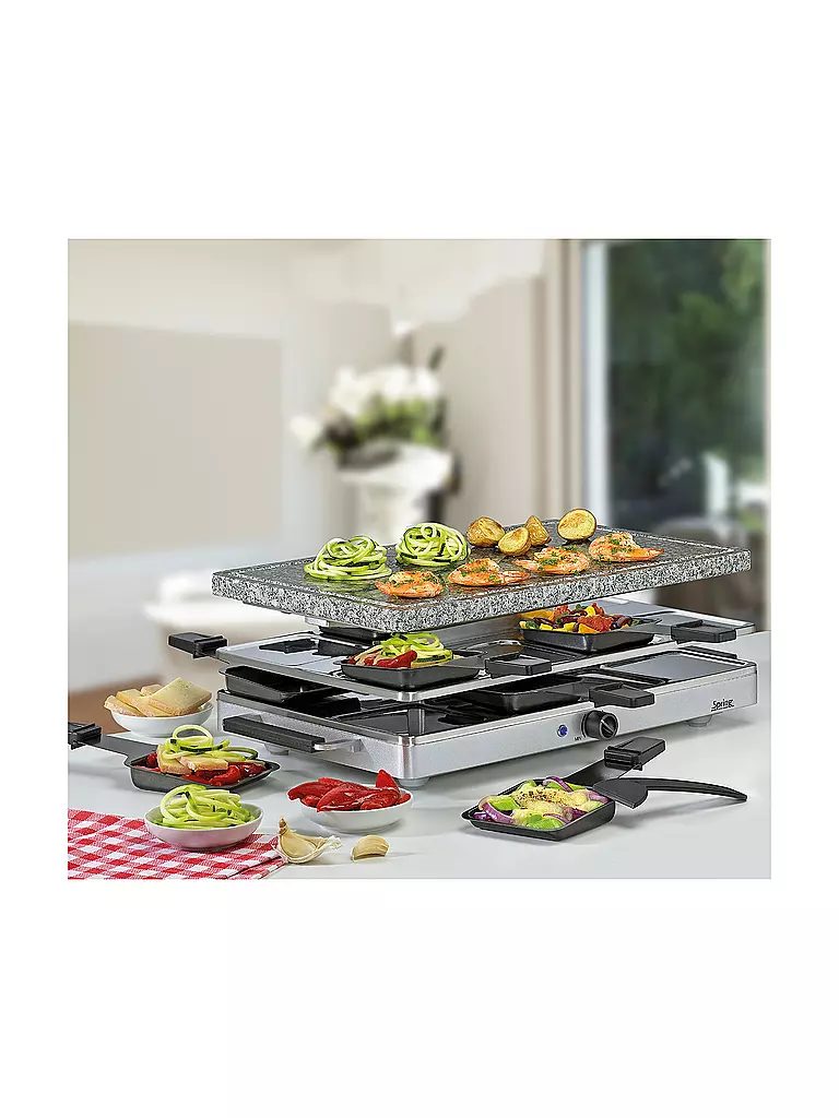 SPRING | Raclette8 avec pierre à griller en granit (acier inoxydable) | Argent