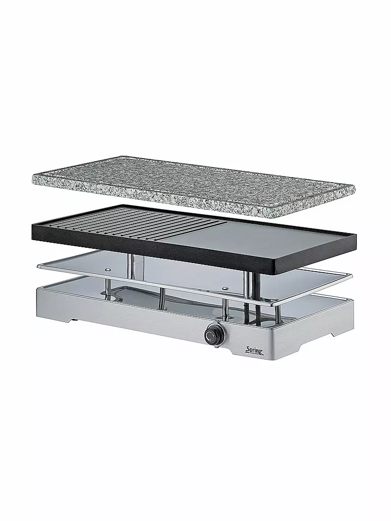 SPRING | RACLETTE8 CLASSIC DUO - Raclette avec plaque de grill en aluminium + pierre à griller en granit | Argent