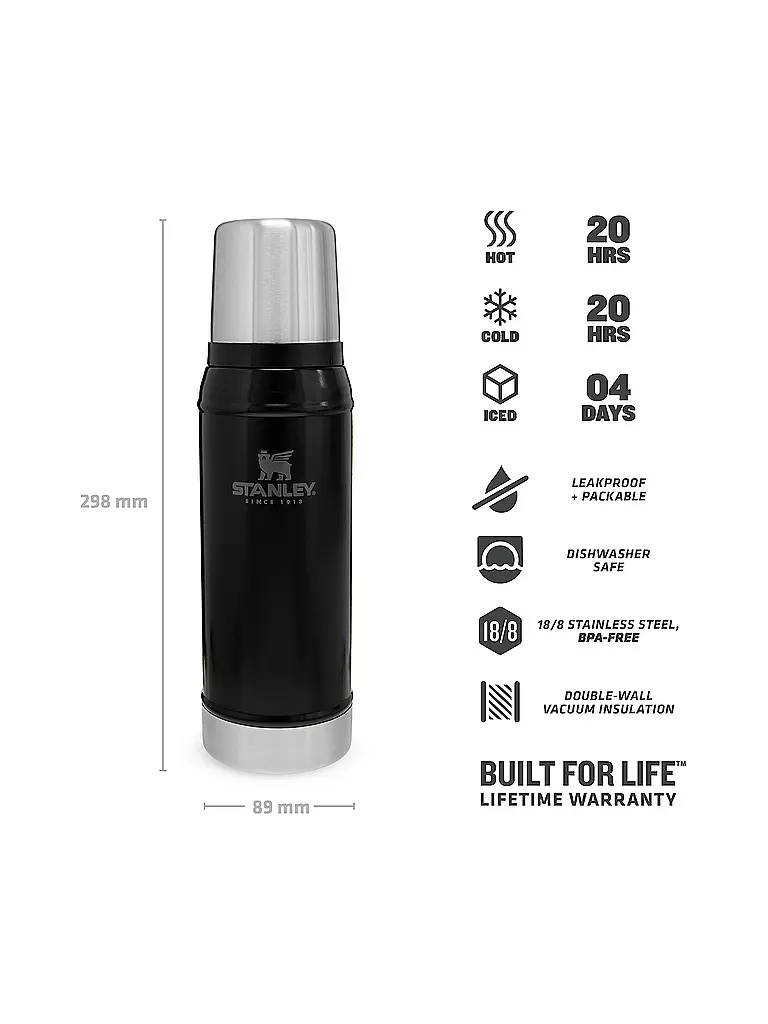 STANLEY | Bouteille isotherme - Bouteille thermos Classic 0,75 l Noir | 