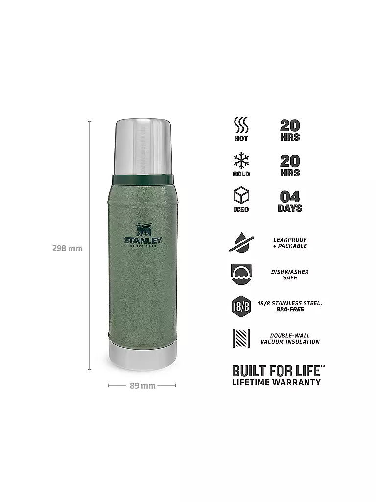 STANLEY | Bouteille isotherme - Bouteille thermos Classic 0,75 l verte | Olive
