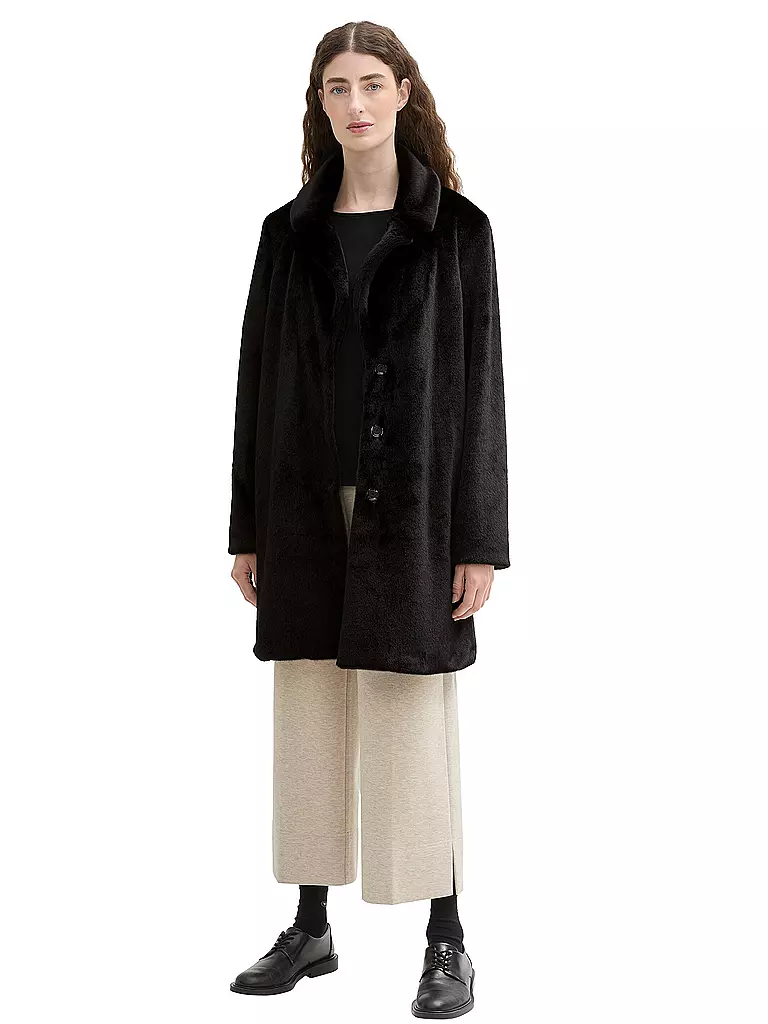 TOM TAILOR | Manteau en fausse fourrure | schwarz