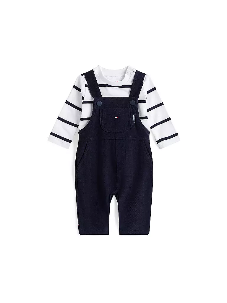 TOMMY HILFIGER | Ensemble bébé 2 pièces, T-shirt à manches longues et salopette | Bleu foncé