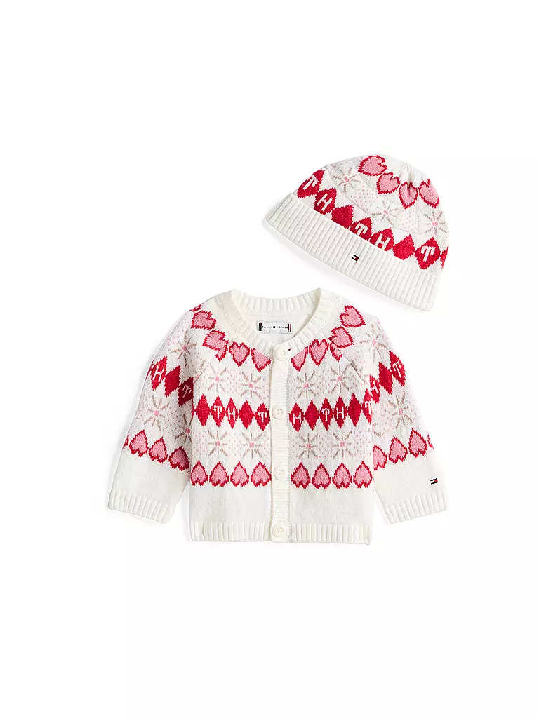 TOMMY HILFIGER | Ensemble bébé 2 pièces cardigan et bonnet | weiss