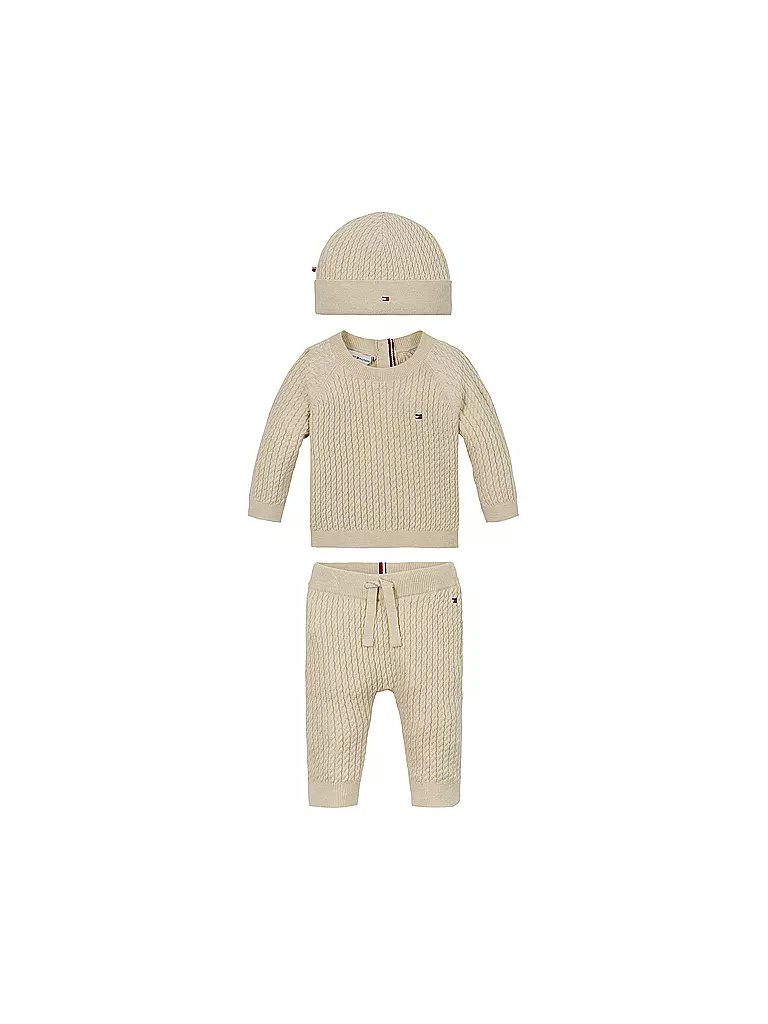 TOMMY HILFIGER | Ensemble bébé 3 pièces : pull, pantalon et bonnet | beige