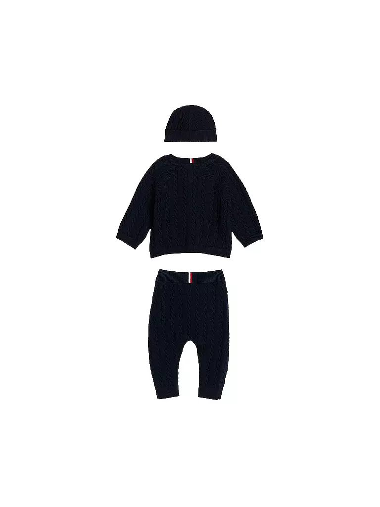 TOMMY HILFIGER | Ensemble bébé 3 pièces cardigan, bonnet et pantalon en tricot | 