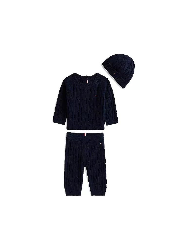 TOMMY HILFIGER | Ensemble bébé 3 pièces pull, pantalon et bonnet | dunkelblau