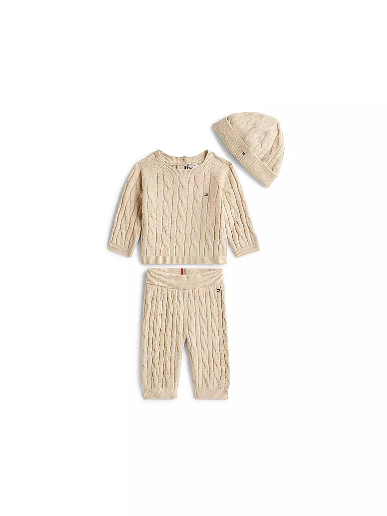 TOMMY HILFIGER | Ensemble bébé 3 pièces pull, pantalon et bonnet | Beige