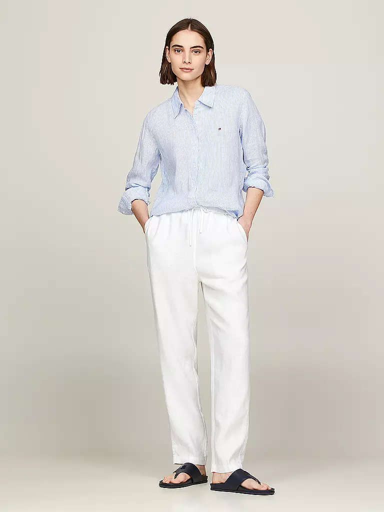 TOMMY HILFIGER | Pantalon en lin coupe jogging | weiss