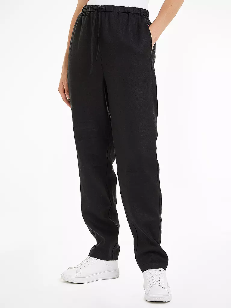 TOMMY HILFIGER | Pantalon en lin coupe jogging | schwarz