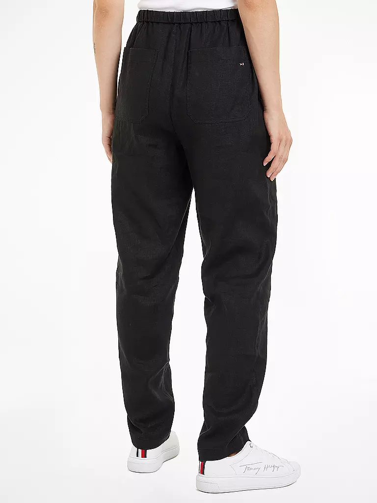 TOMMY HILFIGER | Pantalon en lin coupe jogging | schwarz