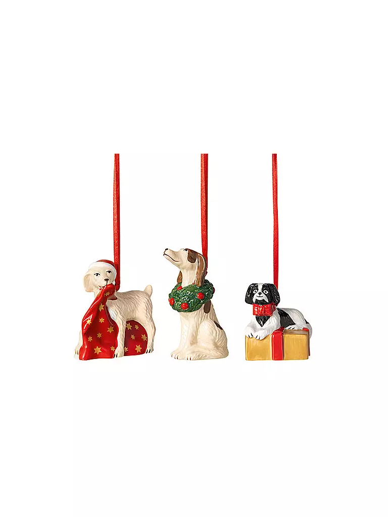VILLEROY & BOCH | Ornement de Noël 3 pièces 5x5x7,5cm CHIENS | Multicolore