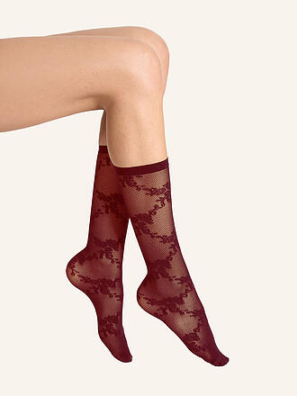 WOLFORD | Mi-bas FLORAL LACE bordeaux
