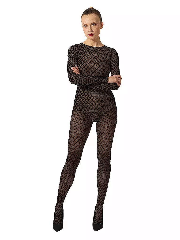 WOLFORD | Collant mode VELVET NET ILLUSION Noir/Noir | Noir
