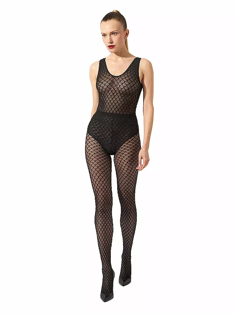 WOLFORD | Collant mode VELVET NET ILLUSION Noir/Noir |