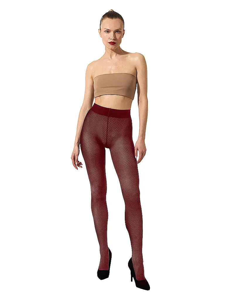 WOLFORD | Modestrumpfhose COTTON DOT midnight | Rouge foncé
