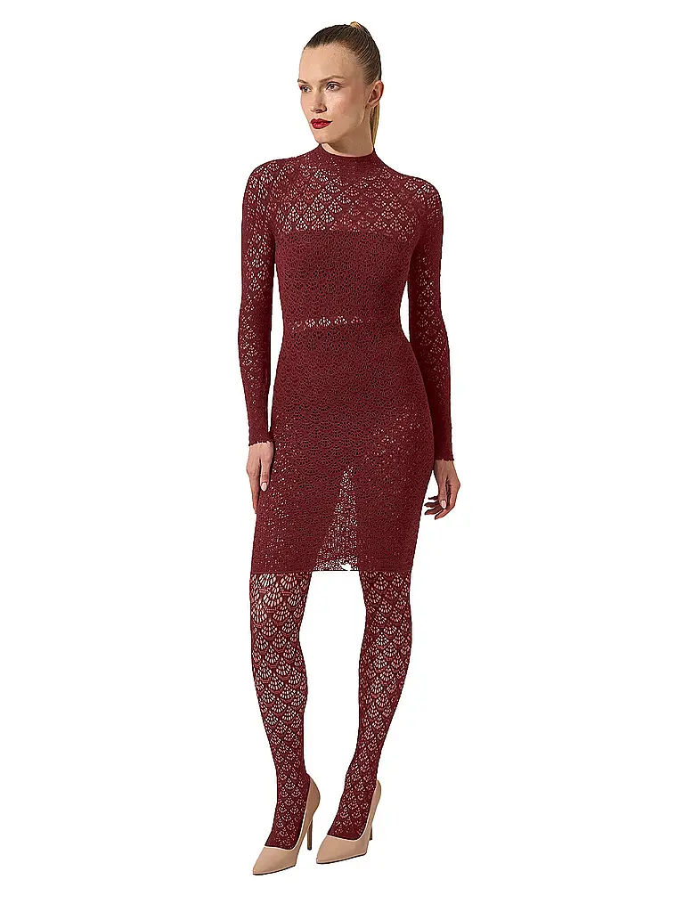 WOLFORD | Modestrumpfhose MERMAID NET Midnight Red  | Rouge foncé