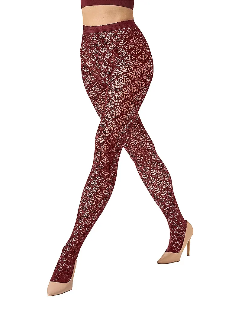 WOLFORD | Modestrumpfhose MERMAID NET Midnight Red  | Rouge foncé