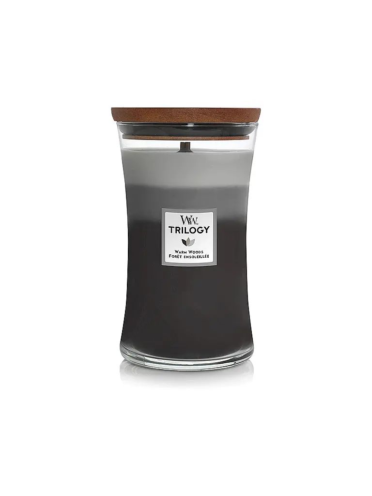 WOODWICK | Sanduhrkerze Knisterdocht 454g Triology Warm Woods | Gris